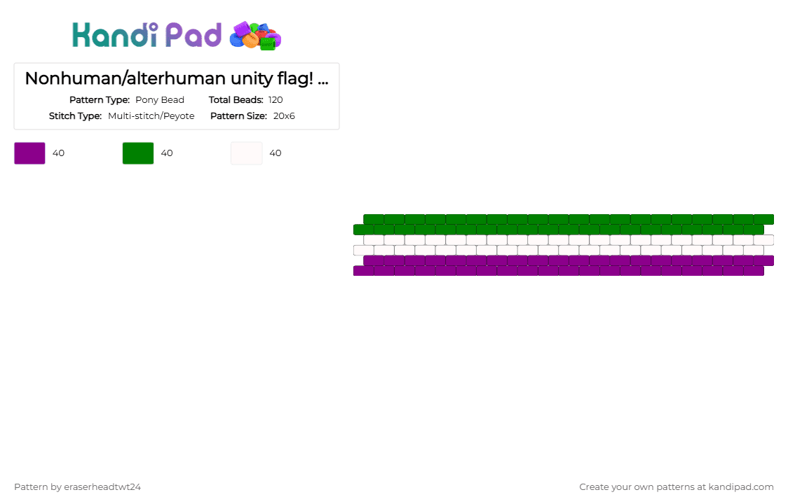 Nonhuman/alterhuman unity flag! peyote stitch cuff - Pony Bead Pattern by eraserheadtwt24 on Kandi Pad - alterhuman, flag, green, kandi, otherkin, pink, therian