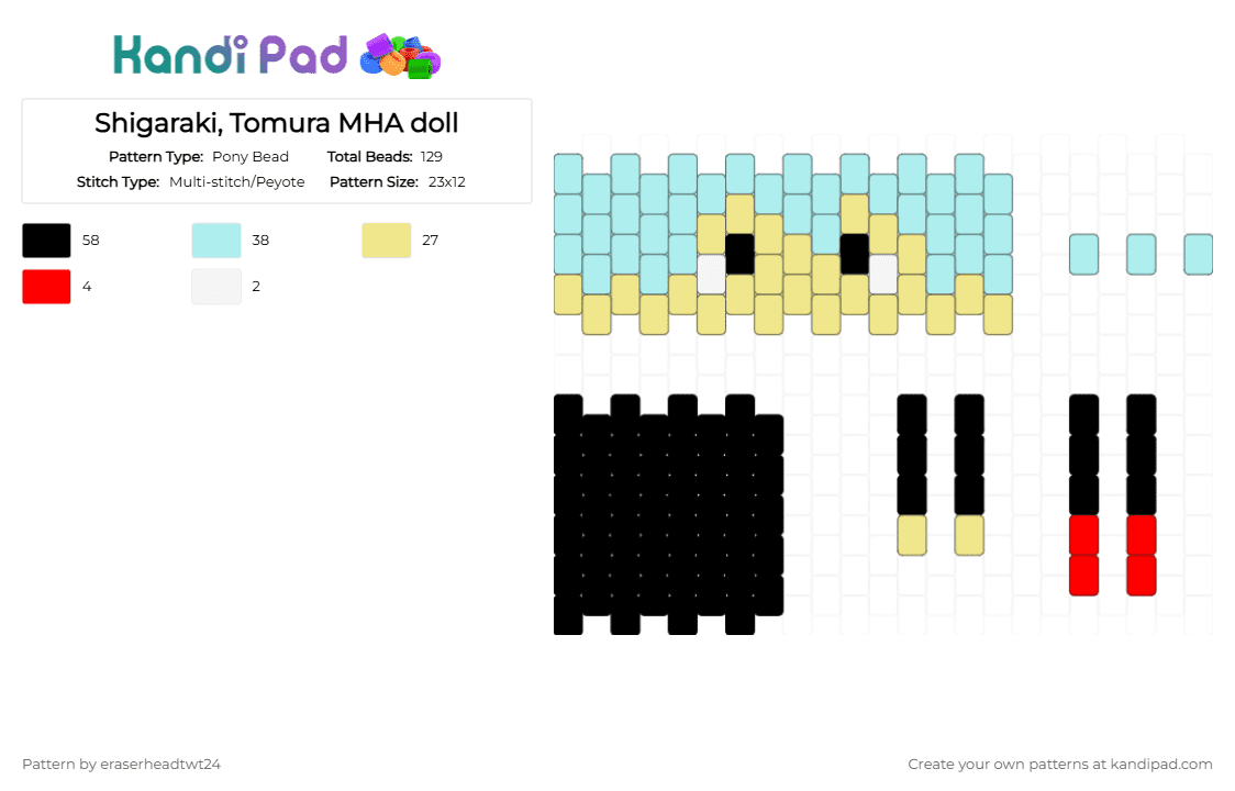 Shigaraki, Tomura MHA doll - Pony Bead Pattern by eraserheadtwt24 on Kandi Pad - anime, decay, light blue, my hero academia, shigaraki, villian, yellow