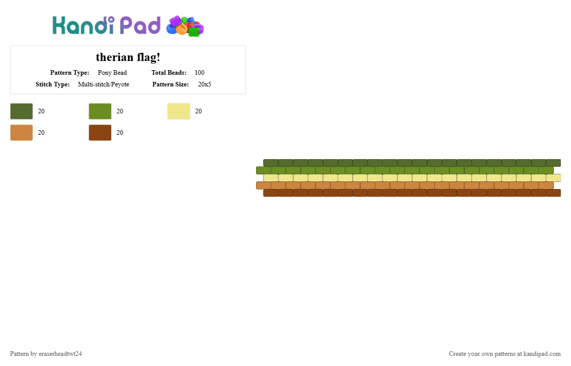 therian flag! - Pony Bead Pattern by eraserheadtwt24 on Kandi Pad - alterhuman, animal, color, colorful, flag, green, orange, therian, theta delta