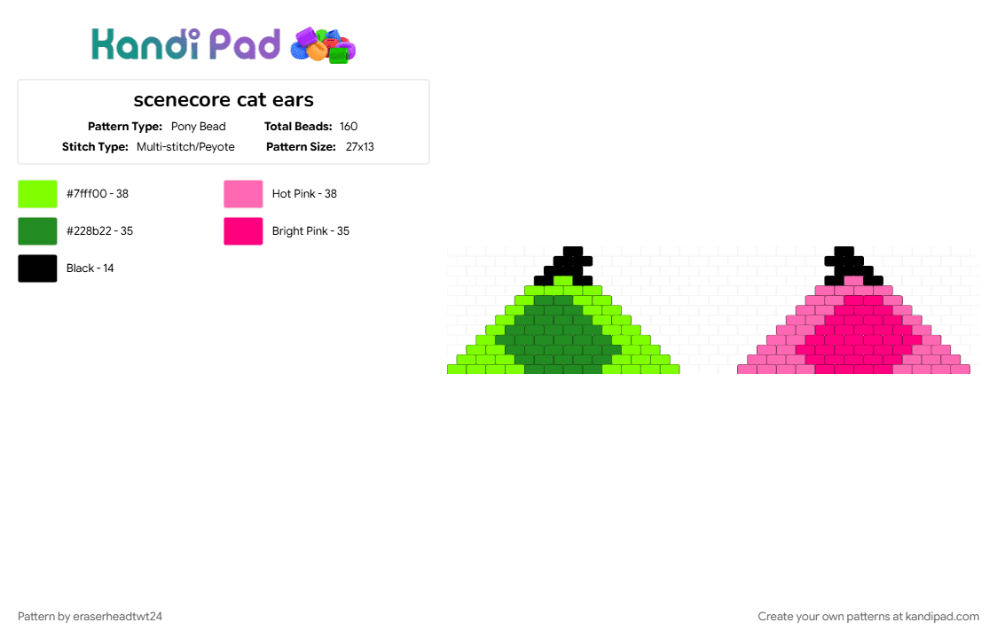 scenecore cat ears - Pony Bead Pattern by eraserheadtwt24 on Kandi Pad - animal, cat, cosplay, dog, ears, green, headband, mask, pink, therian
