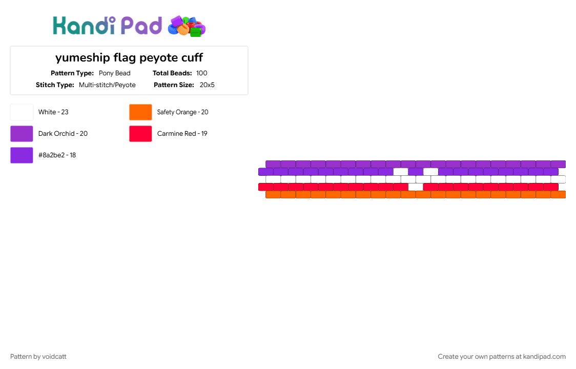 yumeship flag peyote cuff - Pony Bead Pattern by voidcatt on Kandi Pad - flag, kandi cuff, purple, yume, yumeship