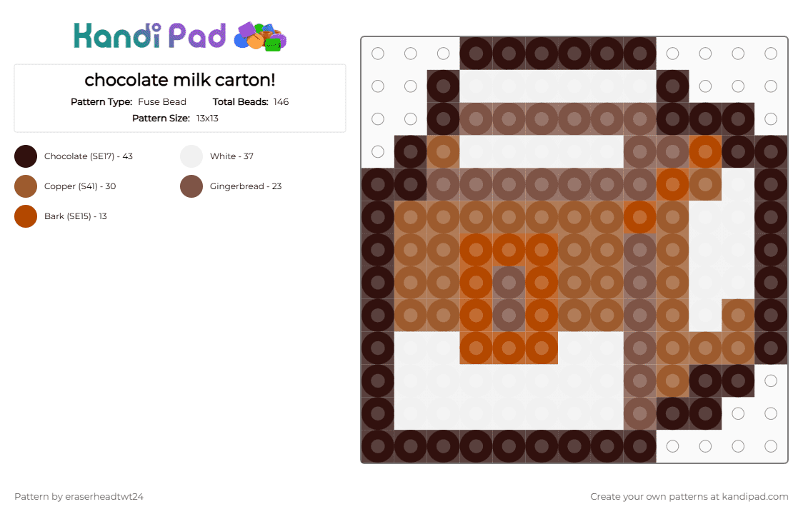 chocolate milk carton! - Fuse Bead Pattern by eraserheadtwt24 on Kandi Pad - brown, candy, chocolate, coco, cow, drink, milk, sugar, sweet, tan