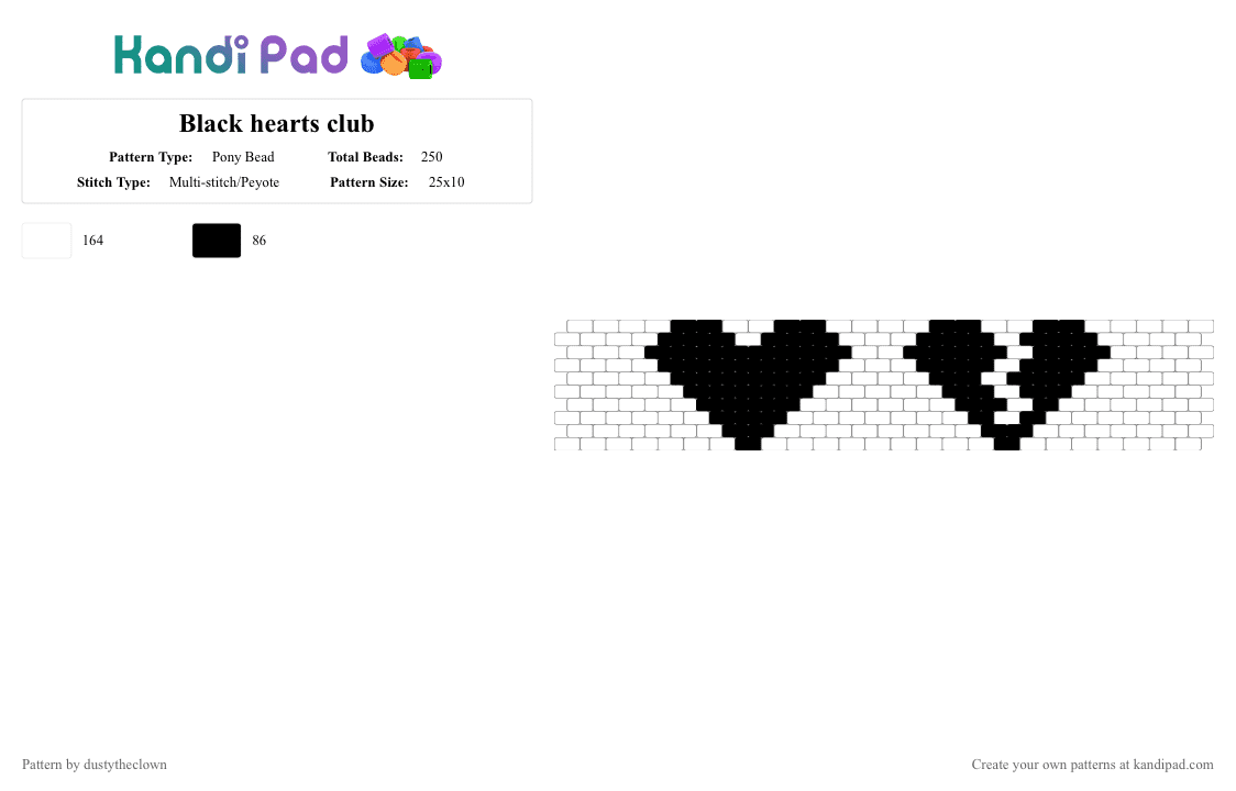 Black hearts club - Pony Bead Pattern by dustytheclown on Kandi Pad - black, black and white, black hearts club, brat, broken heart, hearts, peyote stitch, white, yungblud