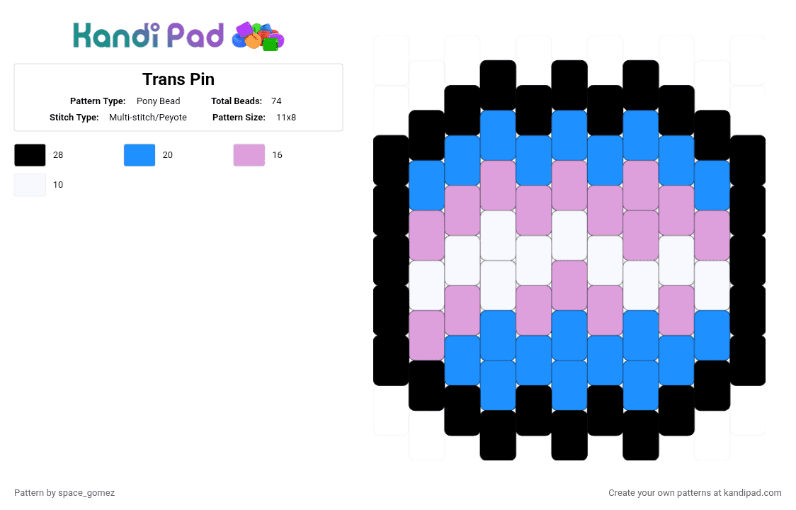 Trans Pin Pony Bead Pattern - Kandi Pad | Kandi Patterns, Fuse Bead ...