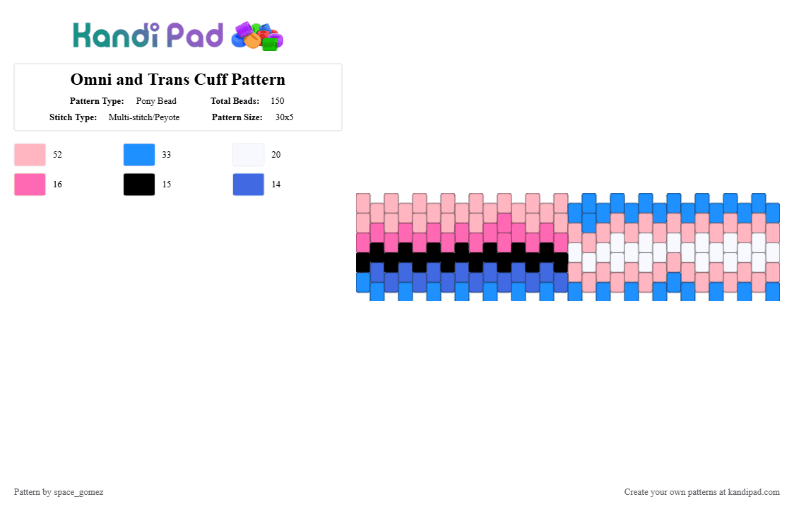 Omni and Trans Cuff Pattern - Pony Bead Pattern by space_gomez on Kandi Pad - omni, pink, pride, trans