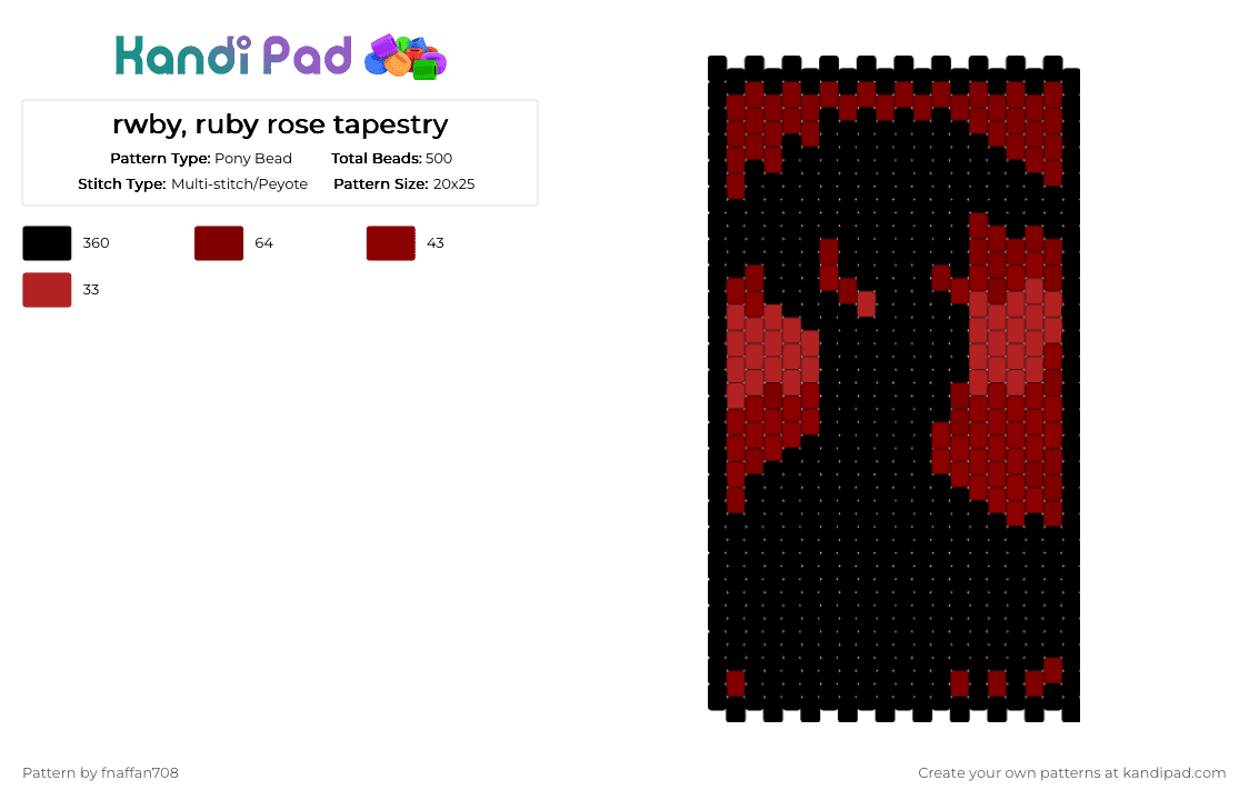 rwby, ruby rose tapestry - Pony Bead Pattern by fnaffan708 on Kandi Pad - black, brown, red, rwby