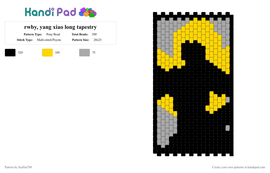 rwby, yang xiao long tapestry - Pony Bead Pattern by fnaffan708 on Kandi Pad - beige, black, rwby, yellow