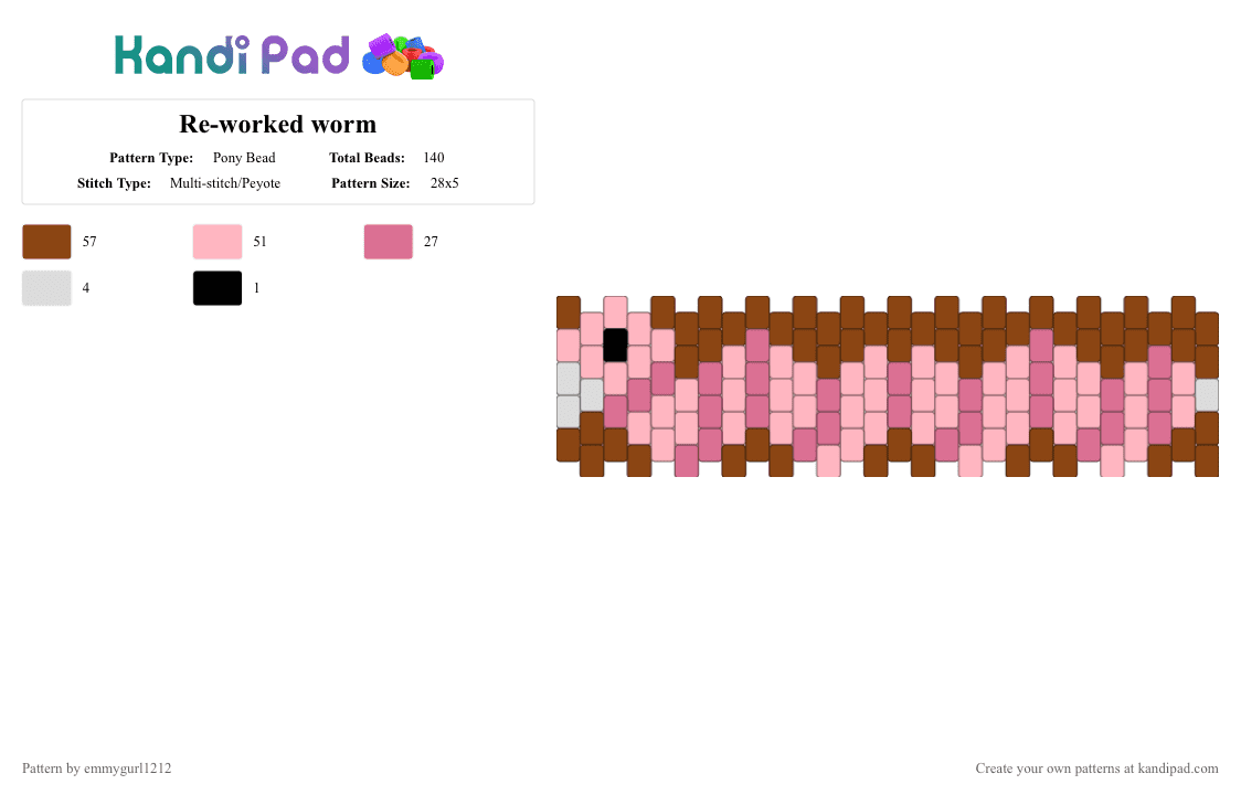 Re-worked worm - Pony Bead Pattern by emmygurl1212 on Kandi Pad - red,pink
