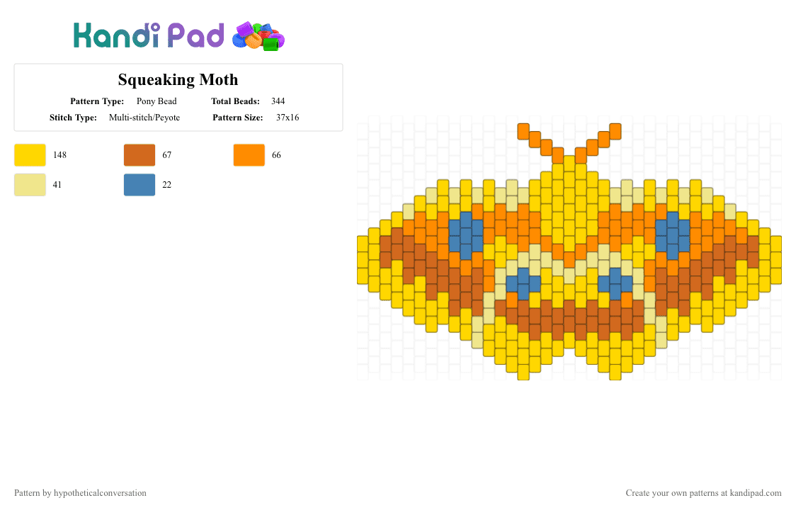 Squeaking Moth - Pony Bead Pattern by hypotheticalconversation on Kandi Pad - yellow,orange,both