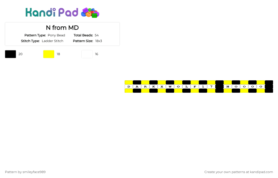 N from MD - Pony Bead Pattern by smileyface989 on Kandi Pad - 