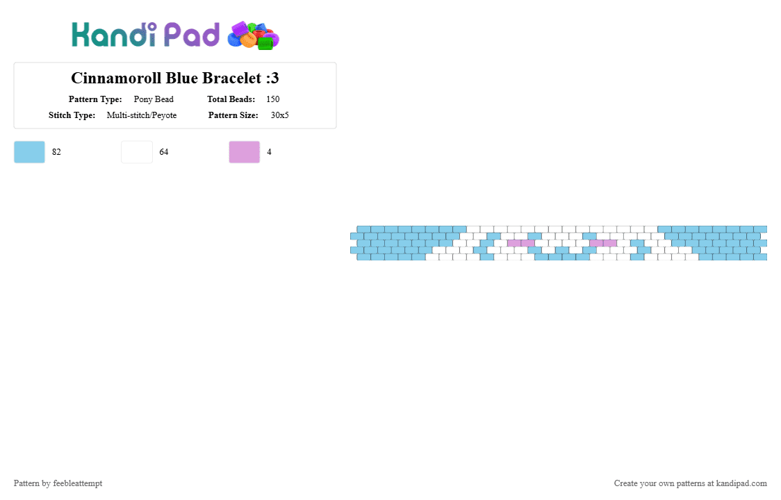 Cinnamoroll Blue Bracelet :3 - Pony Bead Pattern by feebleattempt on Kandi Pad - light blue