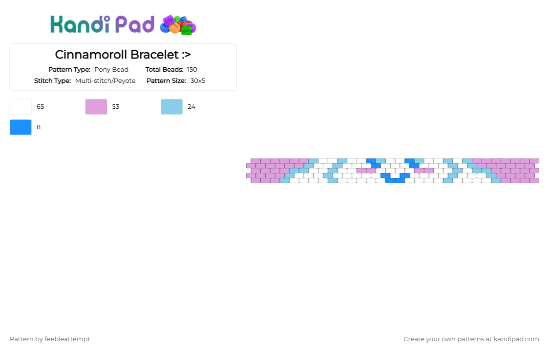 Cinnamoroll Bracelet :> - Pony Bead Pattern by feebleattempt on Kandi Pad - light blue, pink