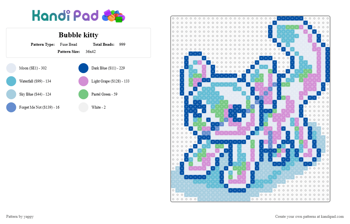 Bubble kitty - Fuse Bead Pattern by yappy on Kandi Pad - blue,light blue,cat,kitten,bubble,transparent,soap