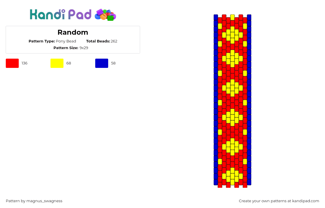 Random - Pony Bead Pattern by magnus_swagness on Kandi Pad - diamonds,geometric,repeating,yellow,red,blue