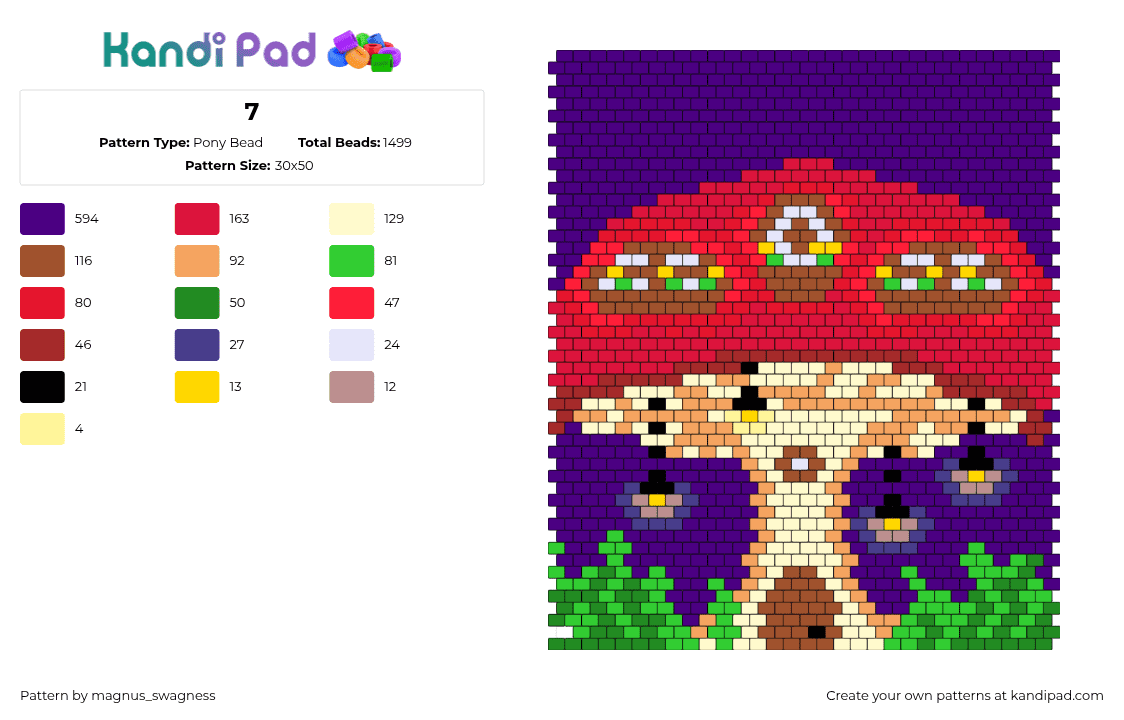 7 - Pony Bead Pattern by magnus_swagness on Kandi Pad - house,mushroom,landscape,fantasy,panel,purple,red,tan,green