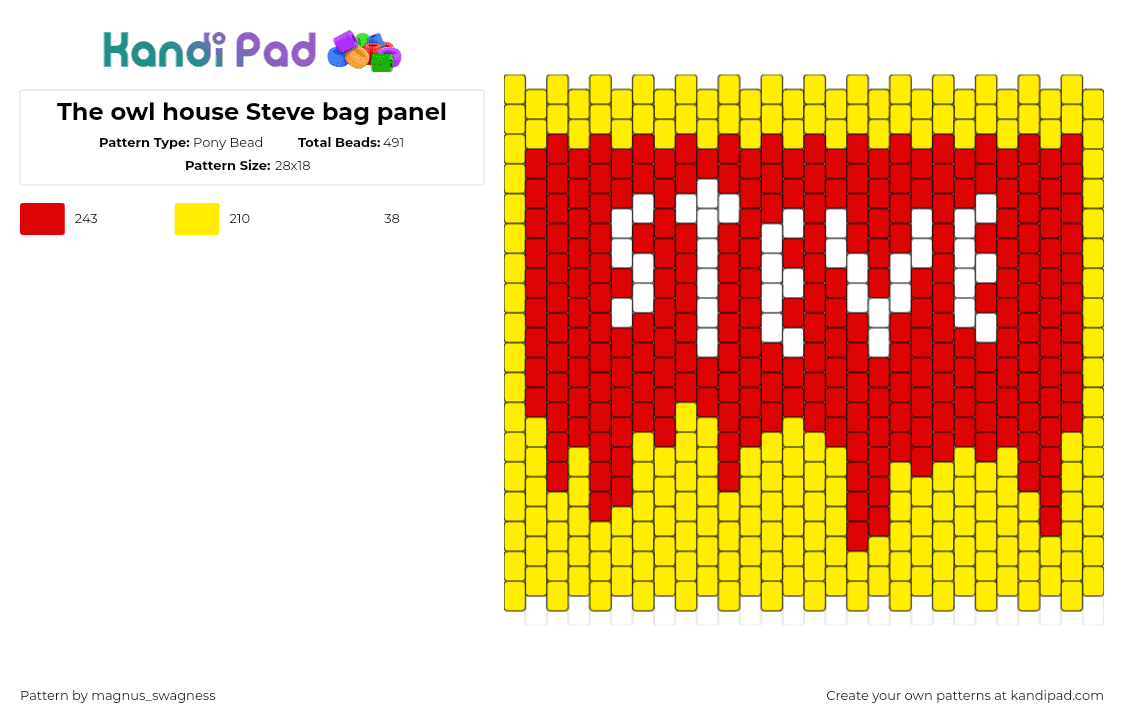 The owl house Steve bag panel - Pony Bead Pattern by magnus_swagness on Kandi Pad - steve,owl house,text,panel,bag,animation,tv show,red,yellow