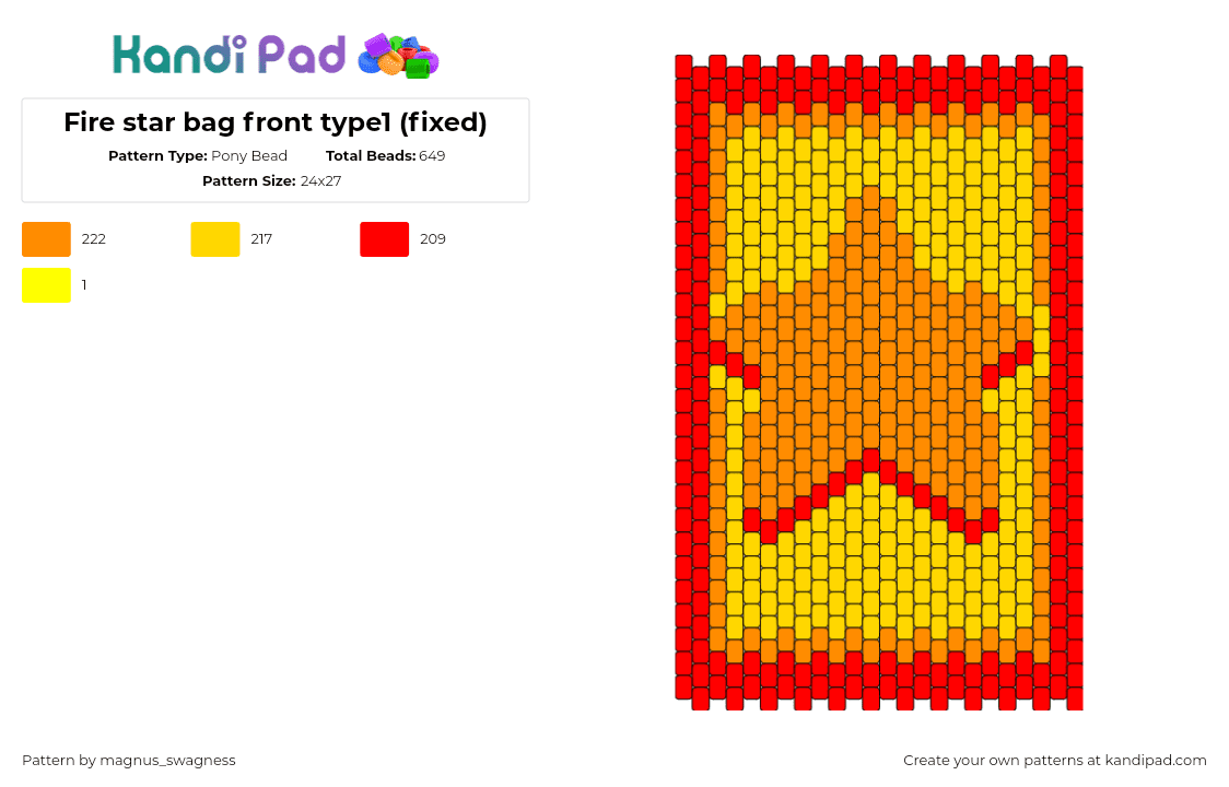 Fire star bag front type1 (fixed) - Pony Bead Pattern by magnus_swagness on Kandi Pad - star,fiery,bag,panel,orange,yellow,red