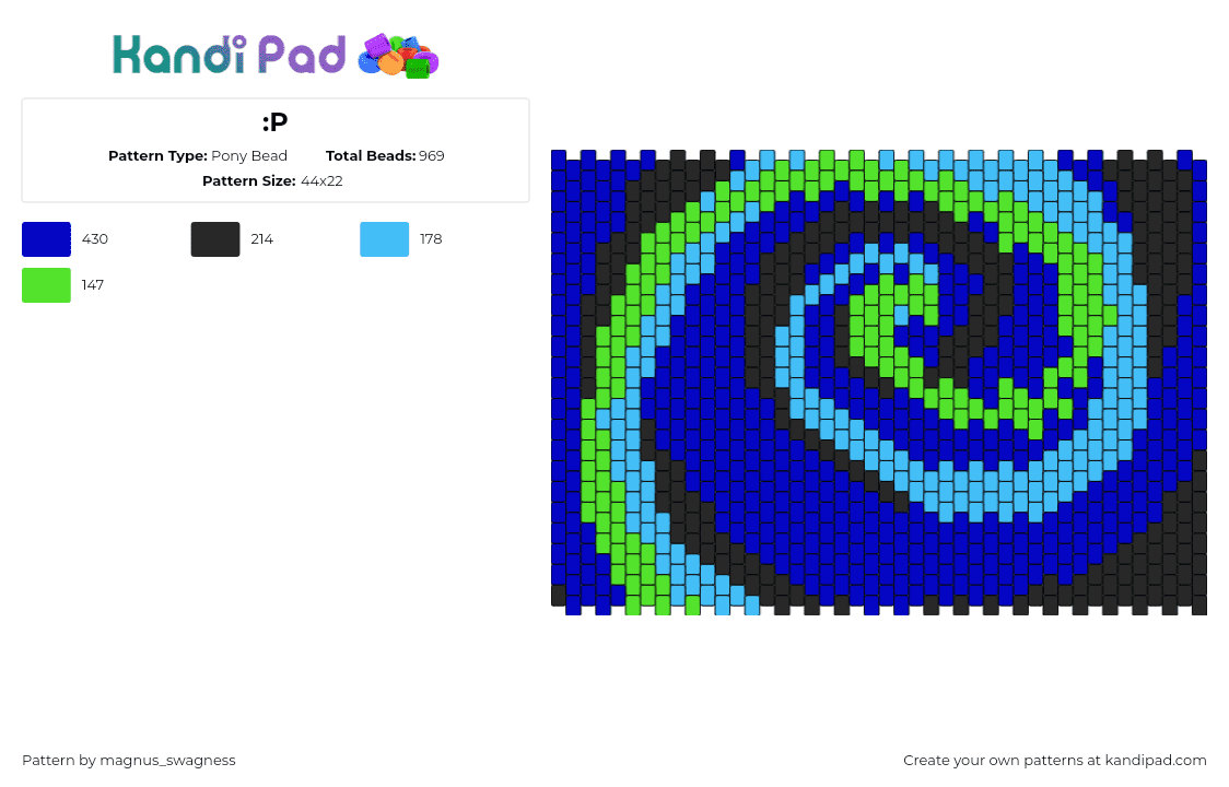 :P - Pony Bead Pattern by magnus_swagness on Kandi Pad - swirl,dark,blue,green