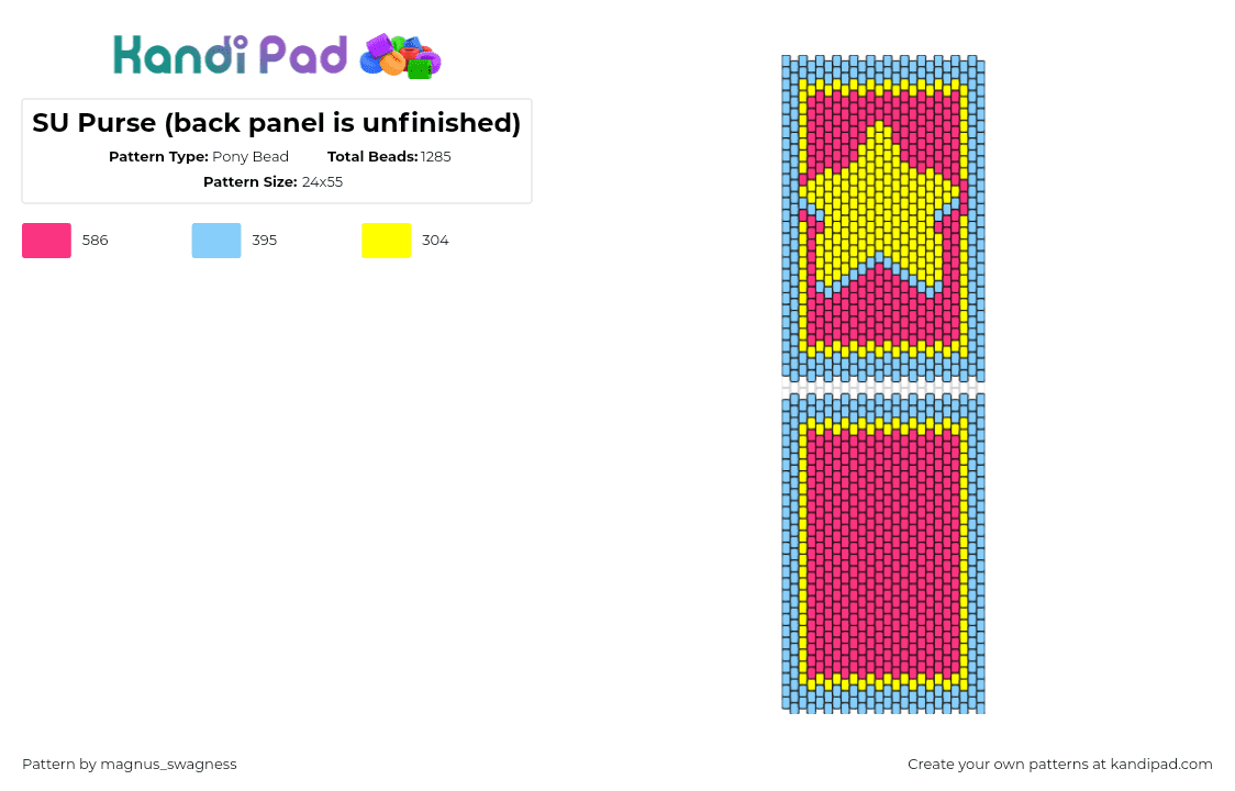 SU Purse (back panel is unfinished) - Pony Bead Pattern by magnus_swagness on Kandi Pad - steven universe,star,panel,bag,purse,cartoon,tv show,yellow,pink,light blue