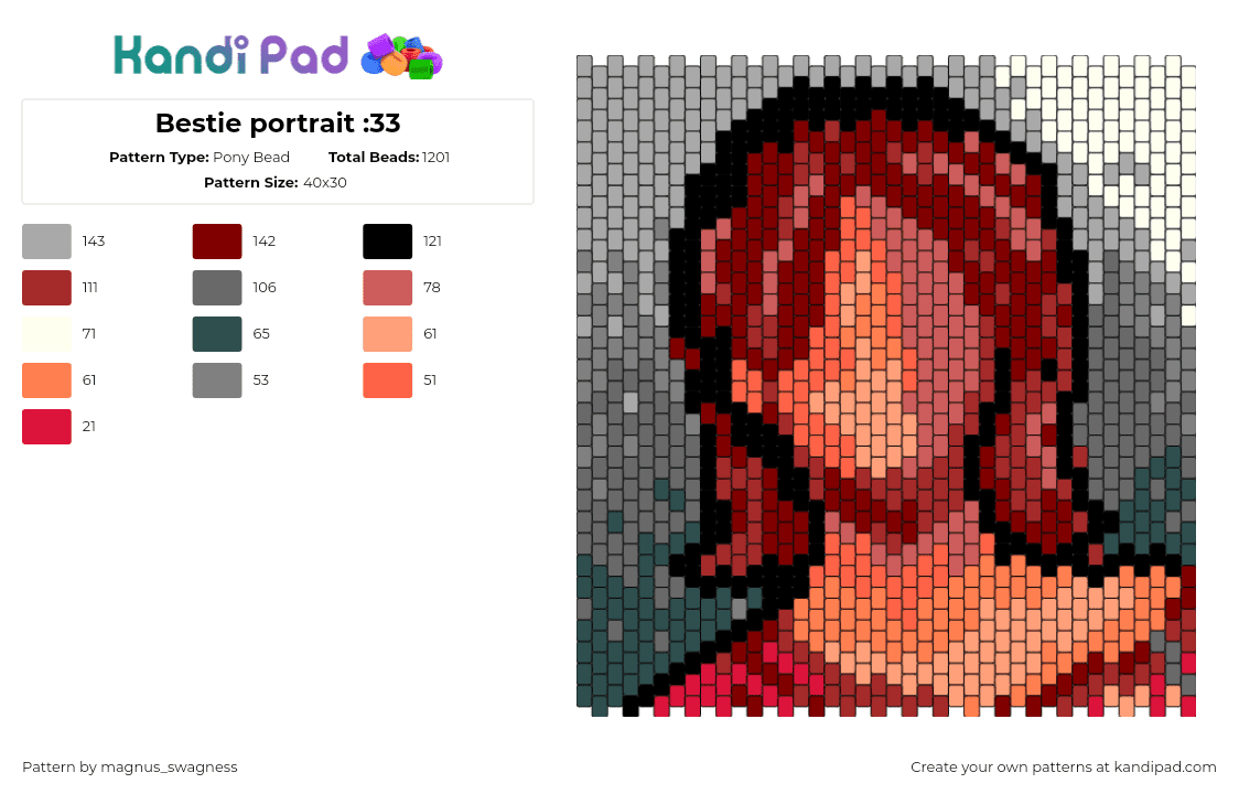 Bestie portrait :33 - Pony Bead Pattern by magnus_swagness on Kandi Pad - portrait,silhouette,tan,orange,red,gray