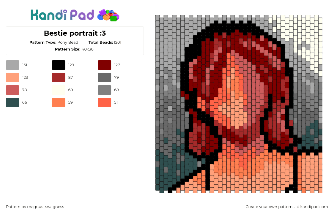 Bestie portrait :3 - Pony Bead Pattern by magnus_swagness on Kandi Pad - portrait,silhouette,tan,orange,red,gray