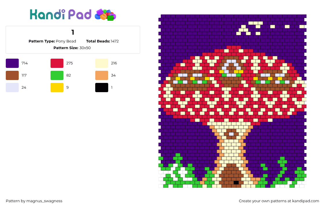 1 - Pony Bead Pattern by magnus_swagness on Kandi Pad - house,mushroom,landscape,fantasy,panel,purple,red,tan