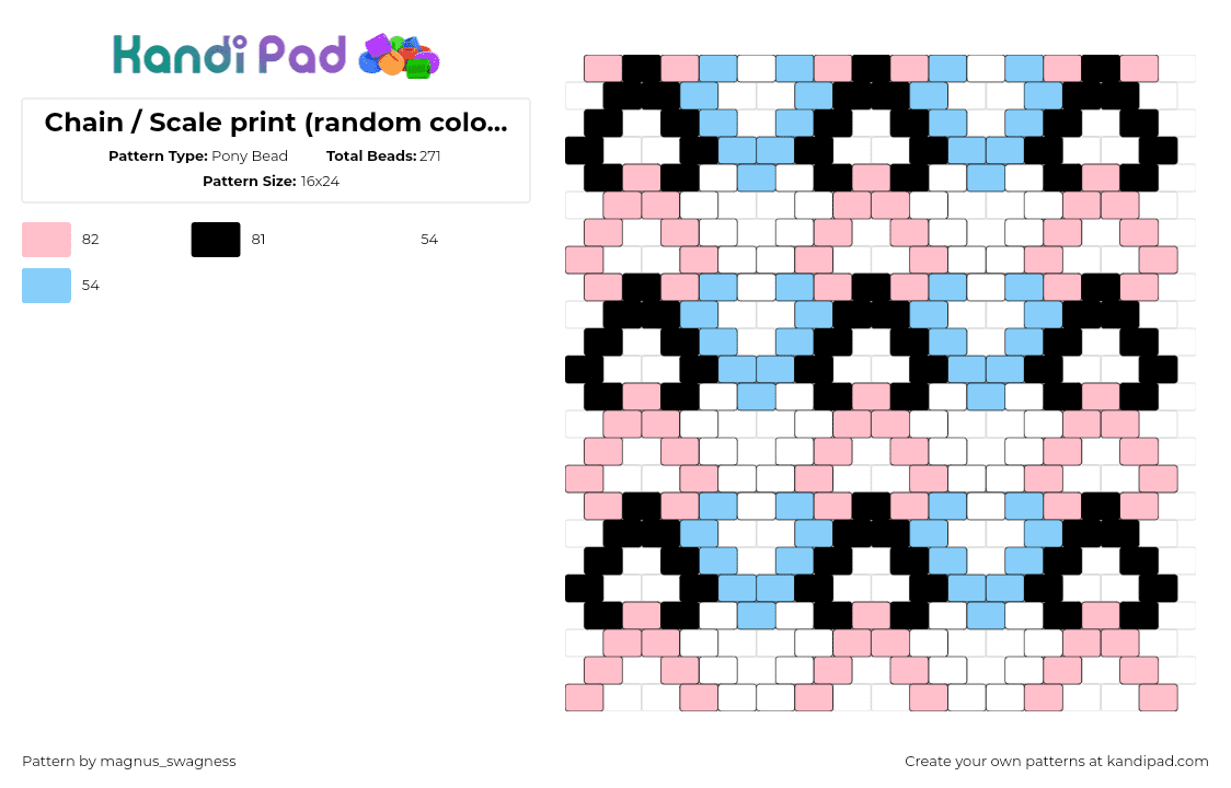 Chain / Scale print (random colours) - Pony Bead Pattern by magnus_swagness on Kandi Pad - scales,chain,panel,pastel,black,pink,white,light blue