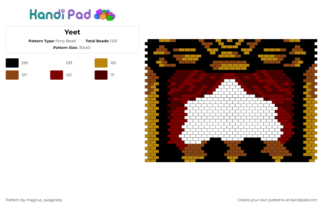 Yeet - Pony Bead Pattern by magnus_swagness on Kandi Pad - from under the cork tree,fall out boy,album,music,band,panel,red,tan,black