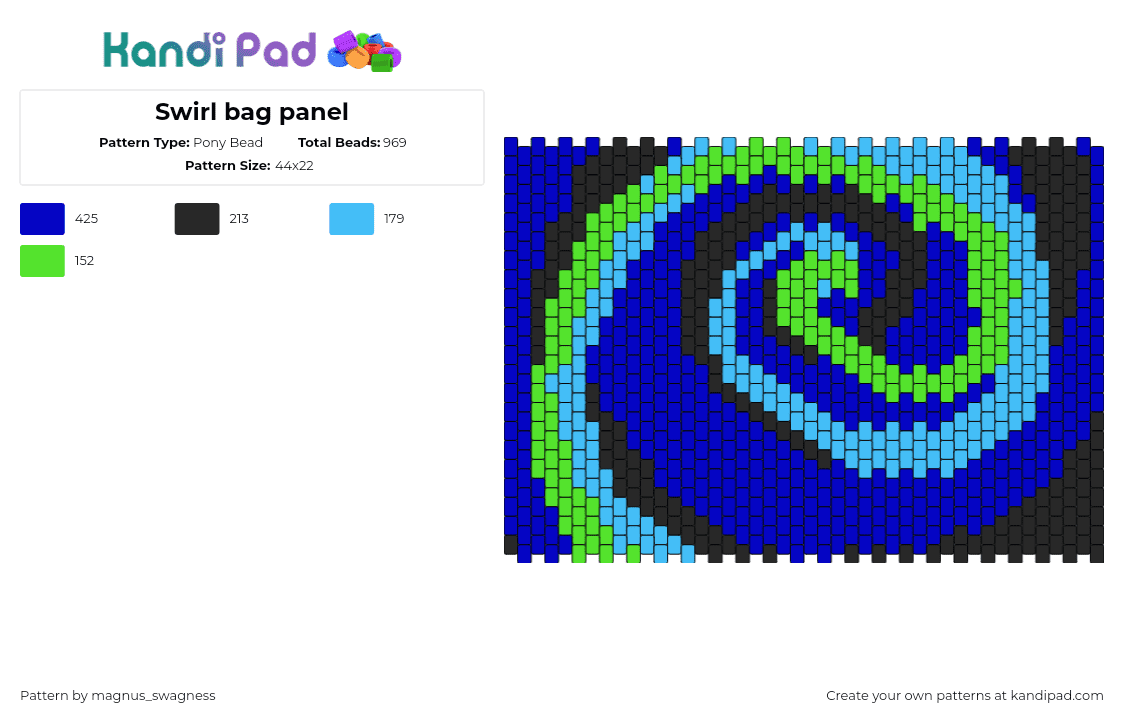 Swirl bag panel - Pony Bead Pattern by magnus_swagness on Kandi Pad - swirl,dark,blue,green