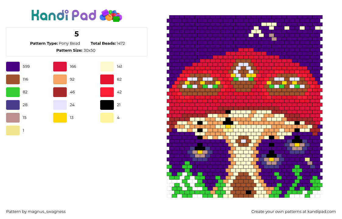 5 - Pony Bead Pattern by magnus_swagness on Kandi Pad - house,mushroom,landscape,fantasy,panel,purple,red,tan