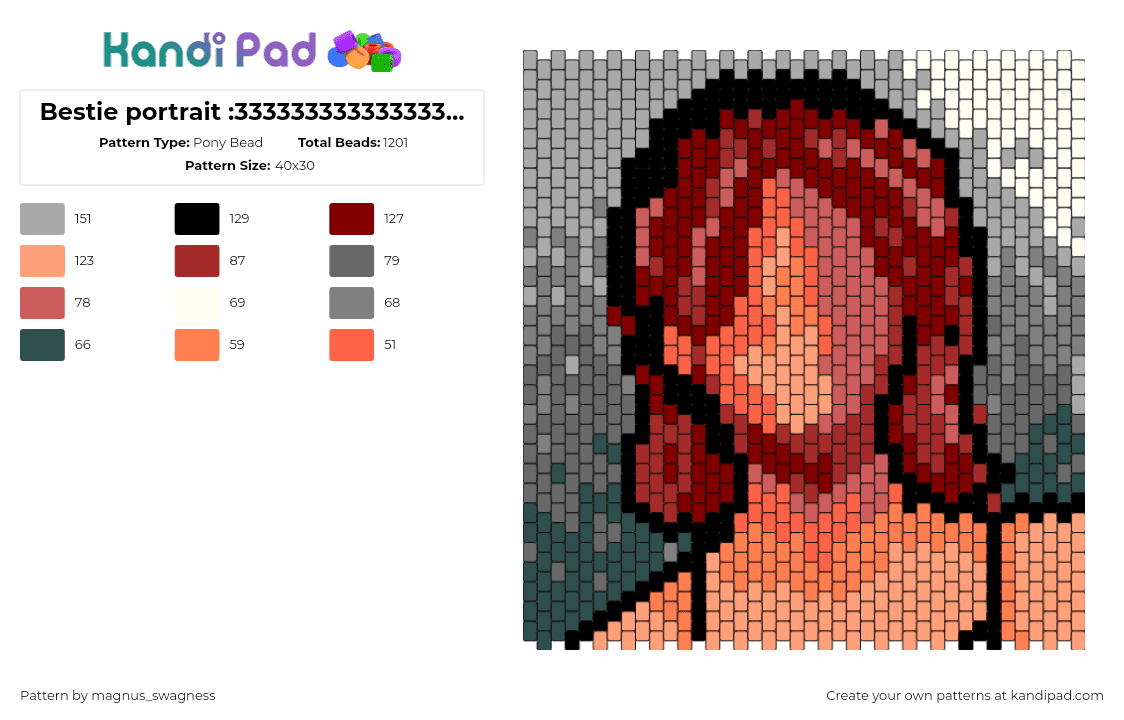 Bestie portrait :3333333333333333333333 - Pony Bead Pattern by magnus_swagness on Kandi Pad - portrait,silhouette,tan,orange,red,gray