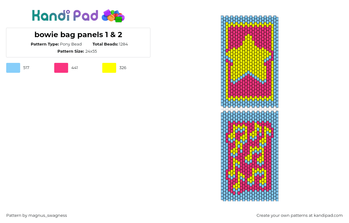 bowie bag panels 1 & 2 CREDIT TO @love4s1ipknot - Pony Bead Pattern by magnus_swagness on Kandi Pad - steven universe,star,music,notes,panel,bag,cartoon,tv show,yellow,pink,light blue