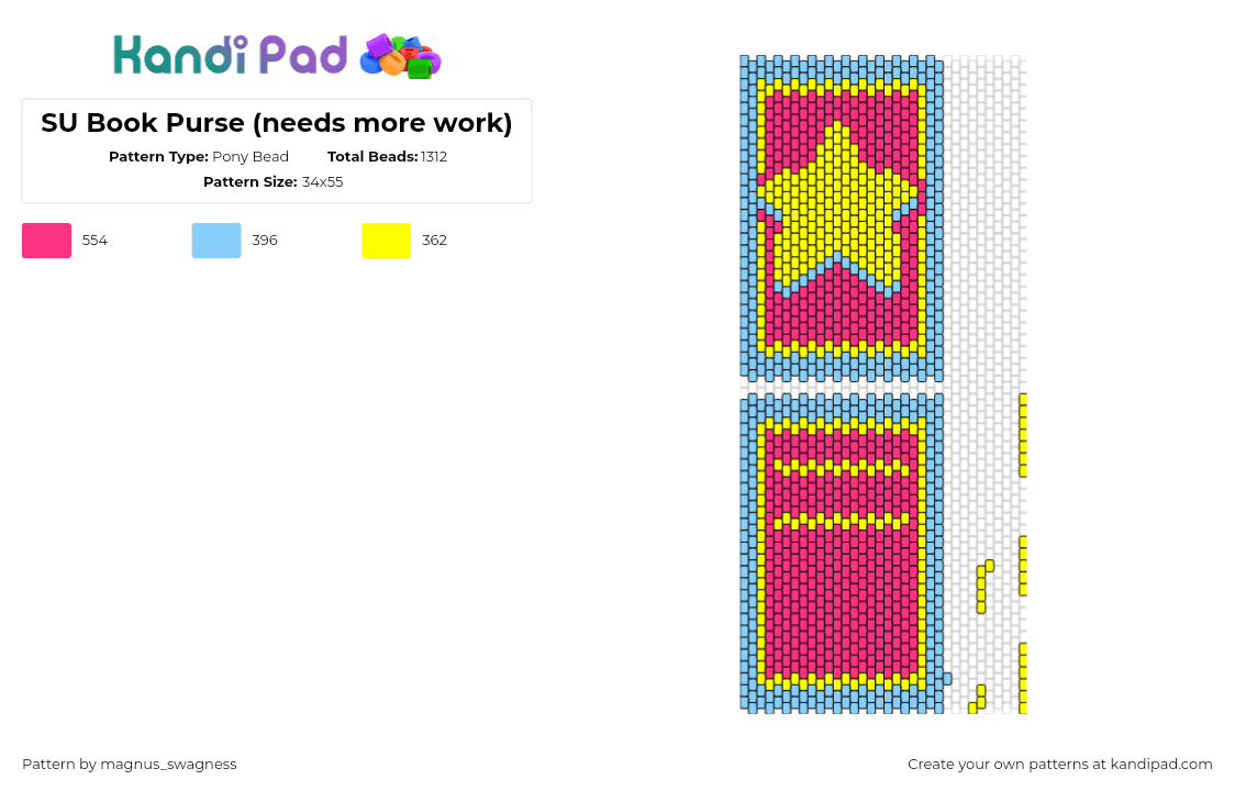 SU Book Purse (needs more work) - Pony Bead Pattern by magnus_swagness on Kandi Pad - steven universe,star,stripes,panel,bag,purse,cartoon,tv show,yellow,pink,light blue