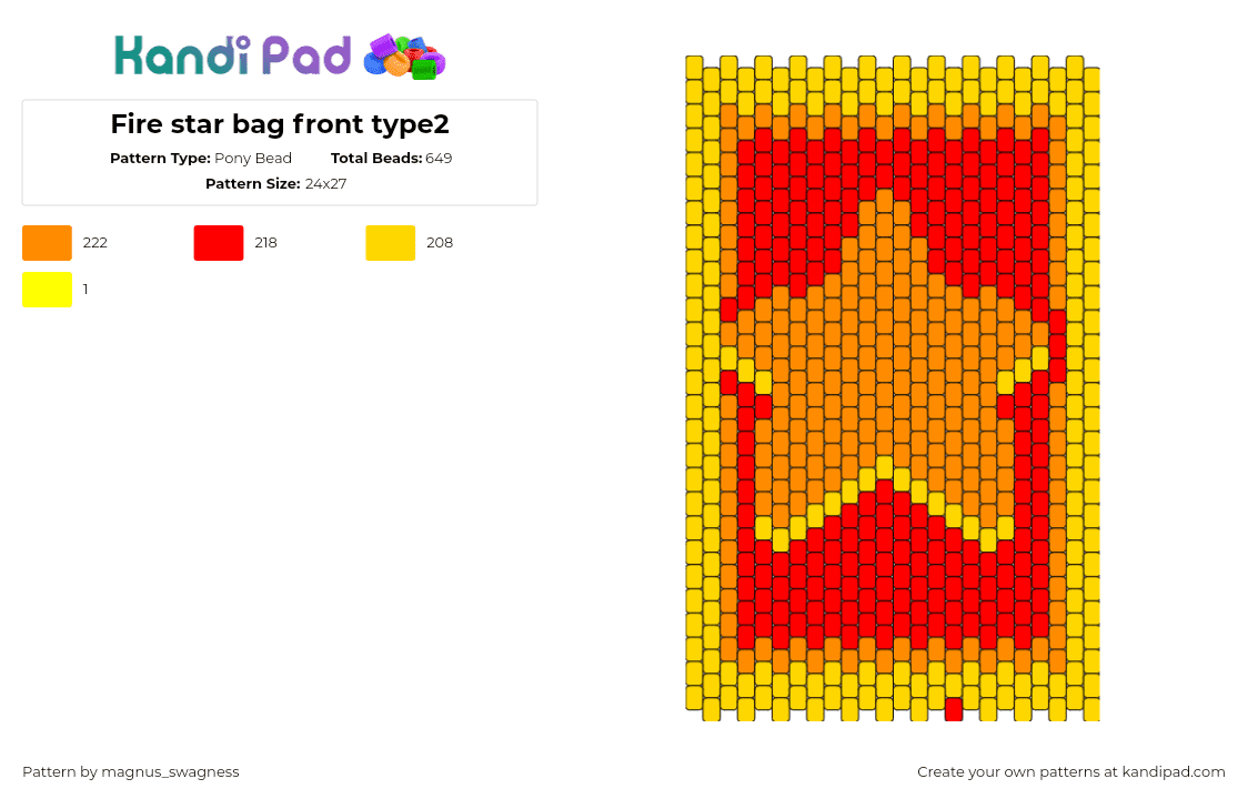 Fire star bag front type2 - Pony Bead Pattern by magnus_swagness on Kandi Pad - star,fiery,bag,panel,orange,yellow,red