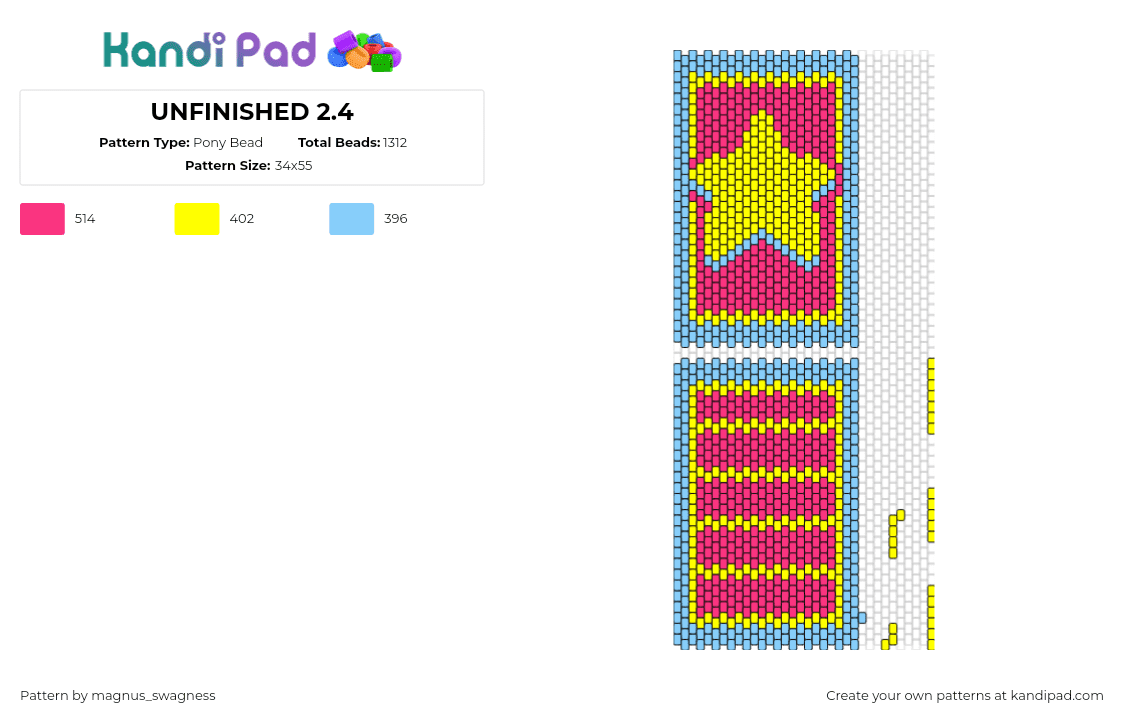 UNFINISHED 2.4 - Pony Bead Pattern by magnus_swagness on Kandi Pad - steven universe,star,stripes,panel,bag,cartoon,tv show,yellow,pink,light blue