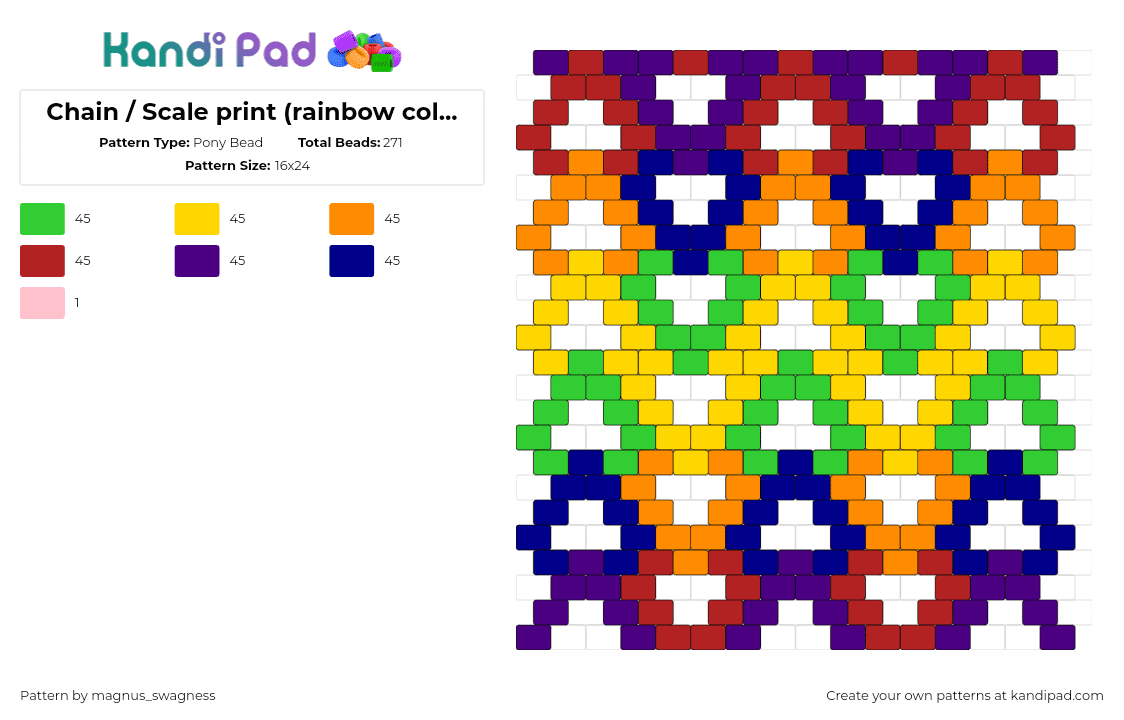 Chain / Scale print (rainbow colours) - Pony Bead Pattern by magnus_swagness on Kandi Pad - scales,chain,panel,colorful,rainbow,yellow,green,blue,red