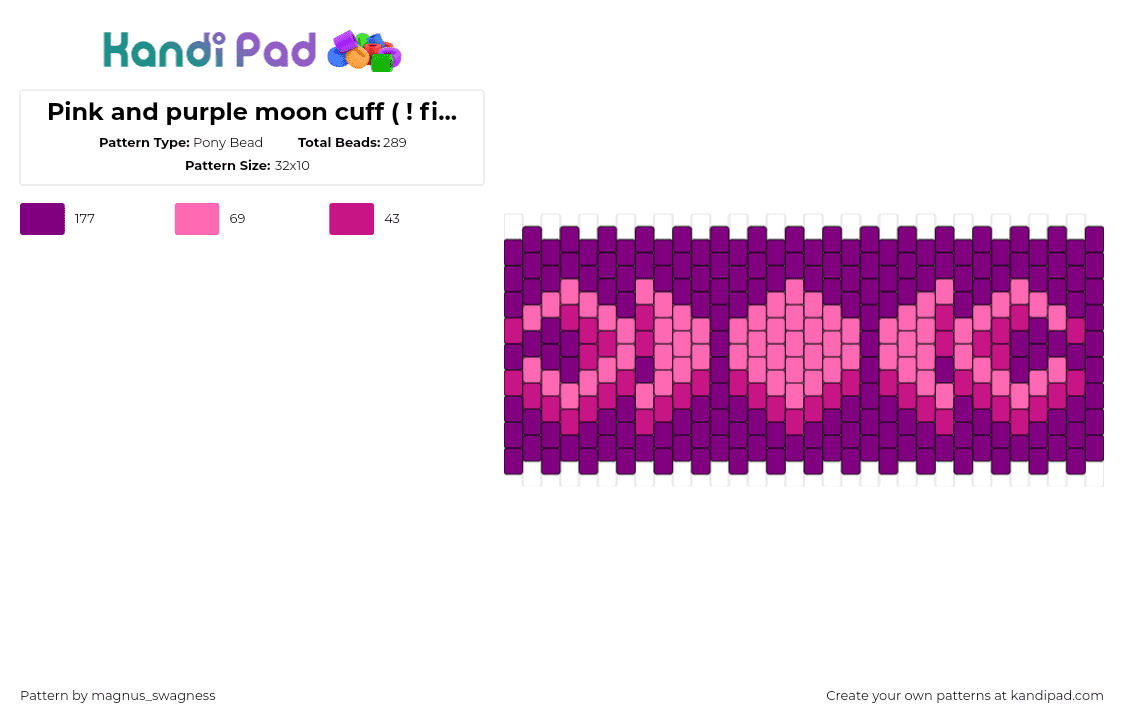 Pink and purple moon cuff ( ! fixed ! ) - Pony Bead Pattern by magnus_swagness on Kandi Pad - moon,phases,night,cuff,pink,purple