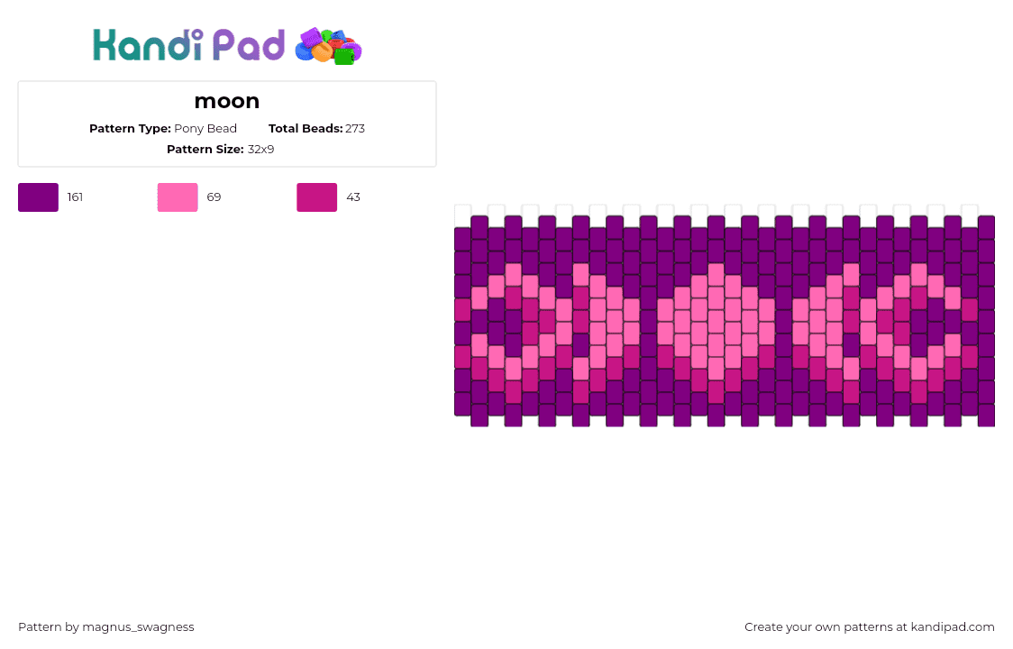 moon - Pony Bead Pattern by magnus_swagness on Kandi Pad - moon,phases,night,cuff,pink,purple