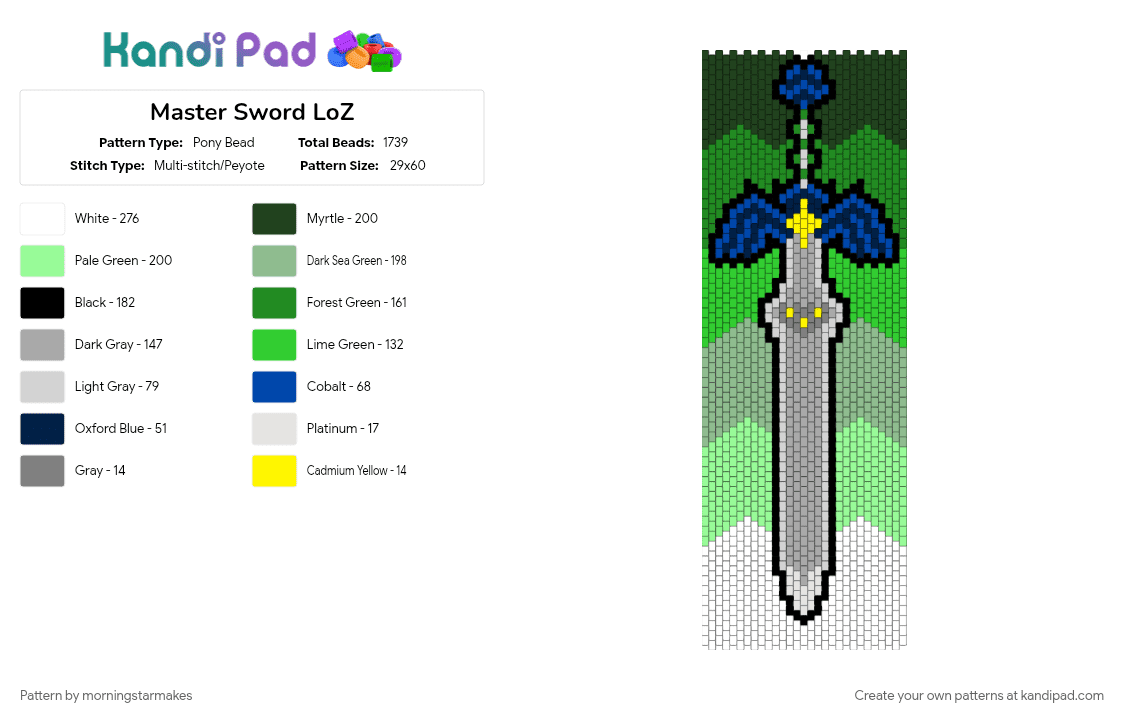 Master Sword LoZ - Pony Bead Pattern by morningstarmakes on Kandi Pad - cotdswords, green, teal