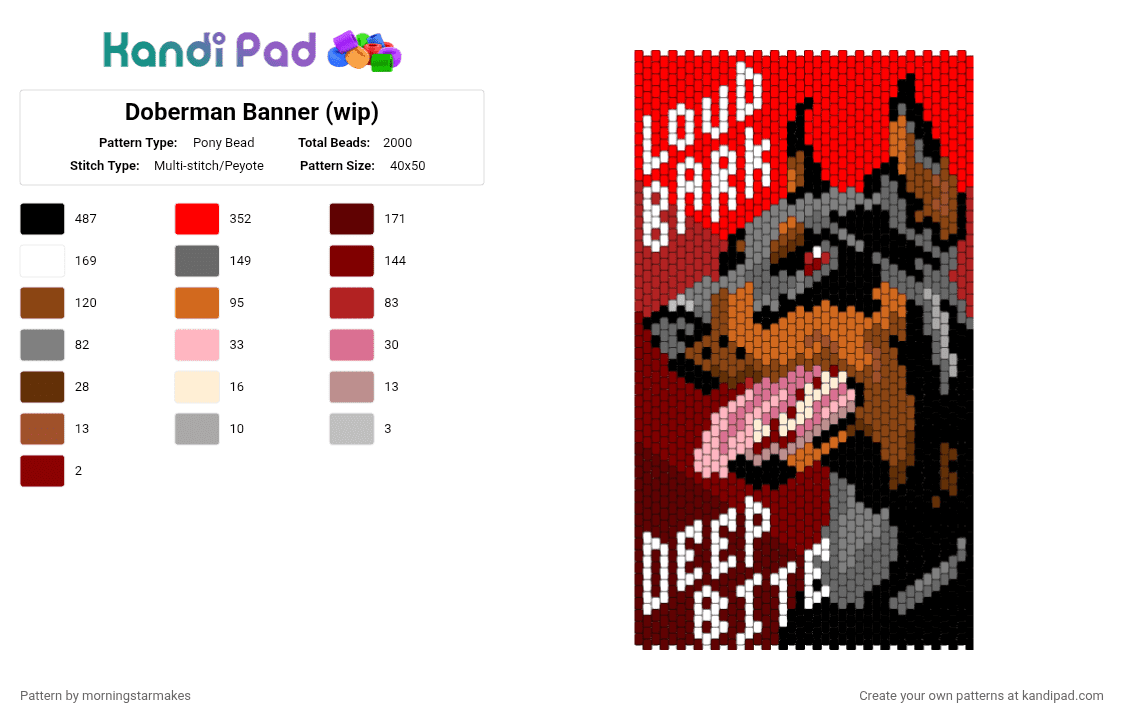 Doberman Banner (wip) - Pony Bead Pattern by morningstarmakes on Kandi Pad - 