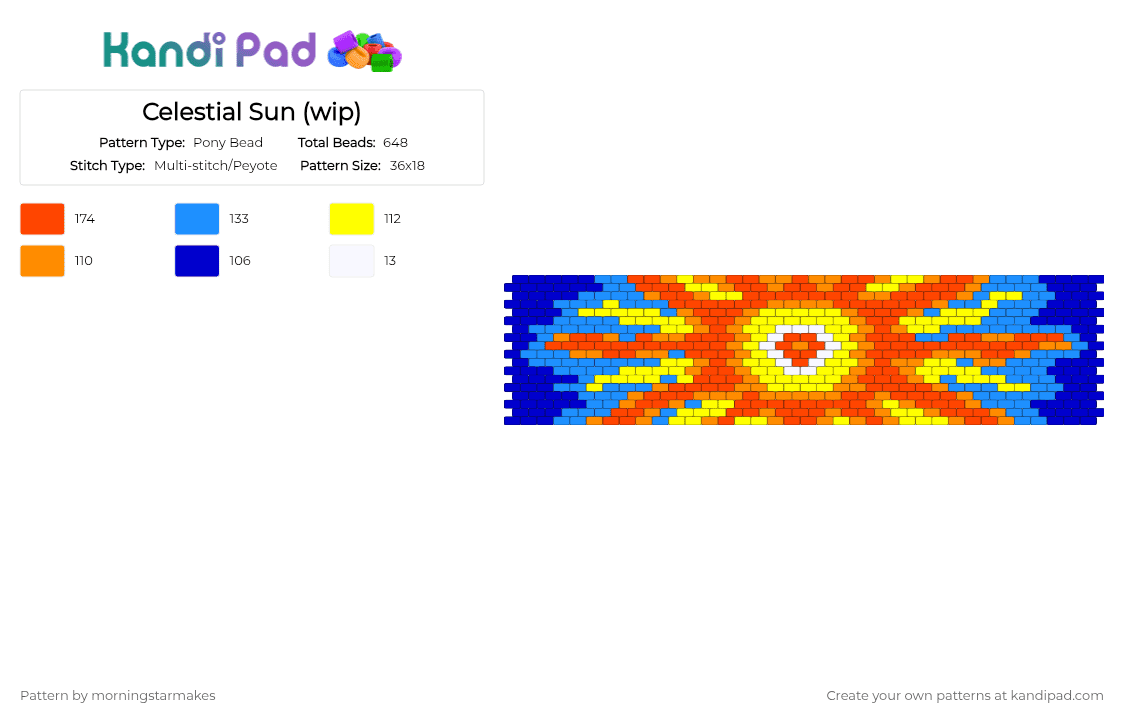 Celestial Sun (wip) - Pony Bead Pattern by morningstarmakes on Kandi Pad - red,light blue