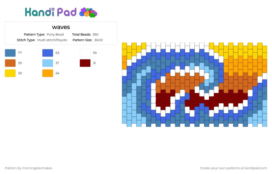 Waves Cuff - Pony Bead Pattern by morningstarmakes on Kandi Pad - orange,blue