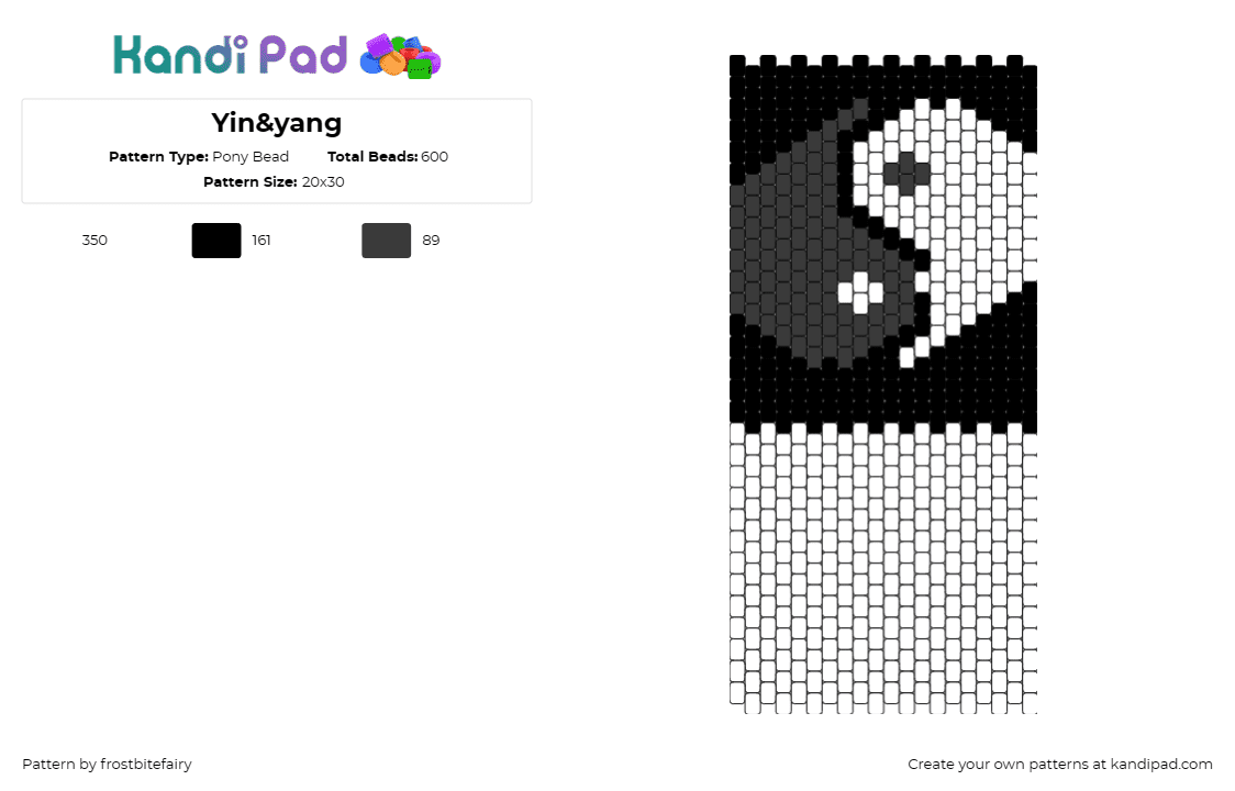 Yin&yang - Pony Bead Pattern by frostbitefairy on Kandi Pad - yin yang and white