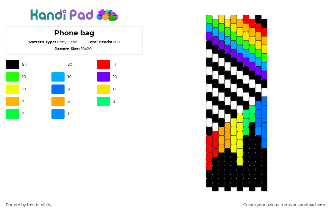 Phone bag - Pony Bead Pattern by frostbitefairy on Kandi Pad - geometric,trippy,rainbow,stripes,dark,bag,panel,drip,colorful,black