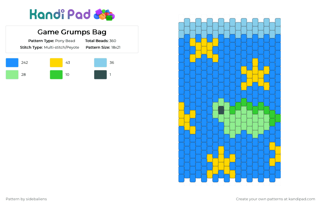 Game Grumps - Dan - Pony Bead Pattern by sidebaliens on Kandi Pad - bag, dino, dinosaur, game grumps, light blue, stegosaurus