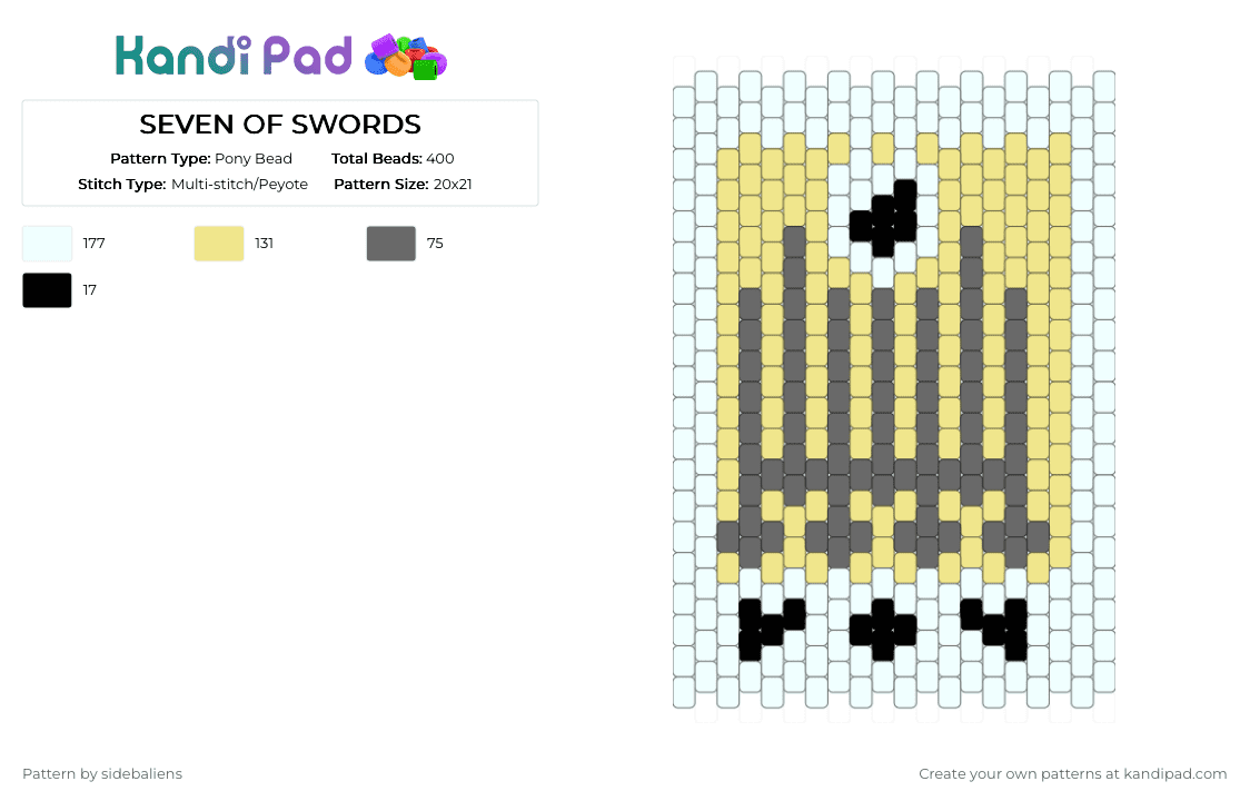 SEVEN OF SWORDS - Pony Bead Pattern by sidebaliens on Kandi Pad - bag, crossbody, gray, panel, tarot, tarot card, yellow