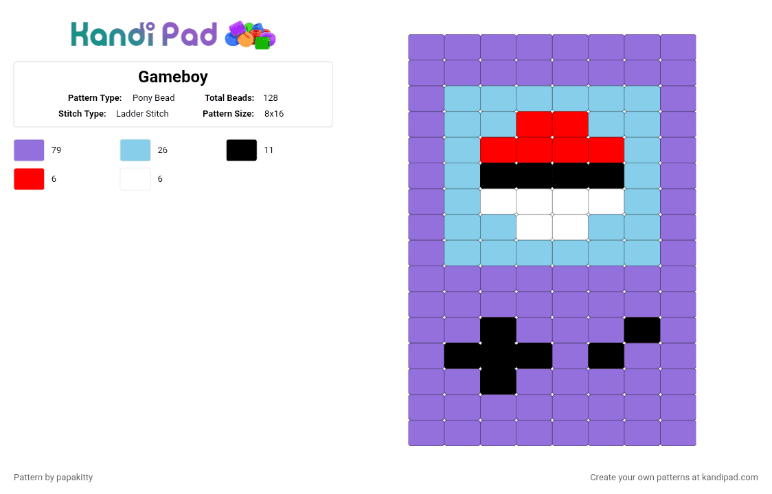 Gameboy - Pony Bead Pattern by papakitty on Kandi Pad - purple