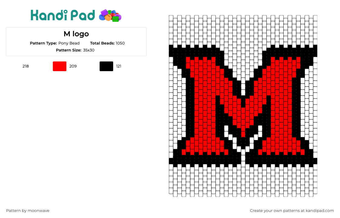 M logo - Pony Bead Pattern by moonwave on Kandi Pad - m,logo,bold,text,sports,red