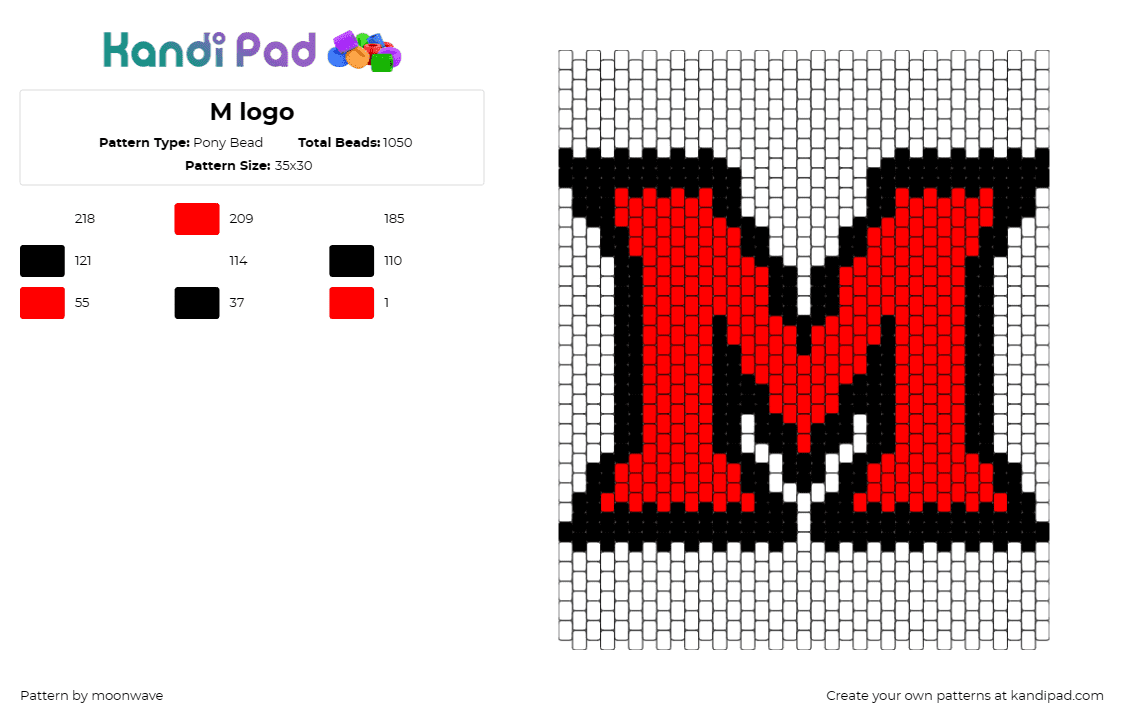 M logo - Pony Bead Pattern by moonwave on Kandi Pad - m,logo,bold,text,sports,red