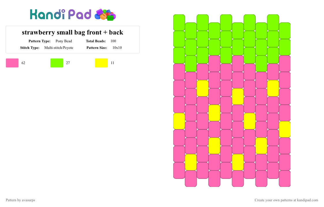 strawberry small bag front + back - Pony Bead Pattern by avasurps on Kandi Pad - 